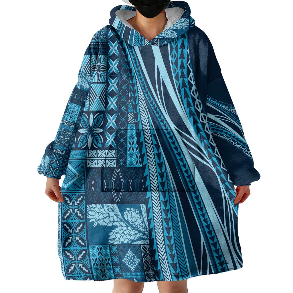 Pasifika Women's Day - Samoa Siapo Malu Tattoo Inspired Wearable Blanket Hoodie Navy Blue LT7 - Polynesian Pride