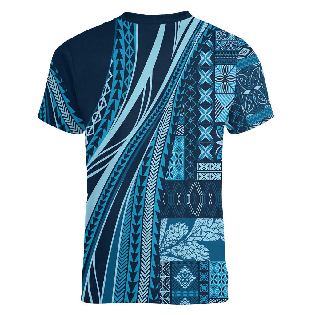 Pasifika Women's Day - Samoa Siapo Malu Tattoo Inspired Women V-Neck T-Shirt Navy Blue LT7 - Polynesian Pride