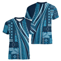 Pasifika Women's Day - Samoa Siapo Malu Tattoo Inspired Women V-Neck T-Shirt Navy Blue LT7 - Polynesian Pride