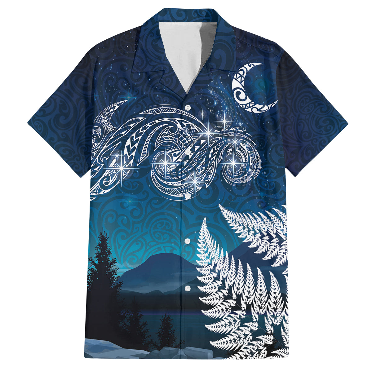 New Zealand Matariki Family Matching Off The Shoulder Long Sleeve Dress and Hawaiian Shirt Starry Night Style LT7 Dad's Shirt - Short Sleeve Navy - Polynesian Pride