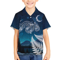 New Zealand Matariki Family Matching Off The Shoulder Long Sleeve Dress and Hawaiian Shirt Starry Night Style LT7 Son's Shirt Navy - Polynesian Pride