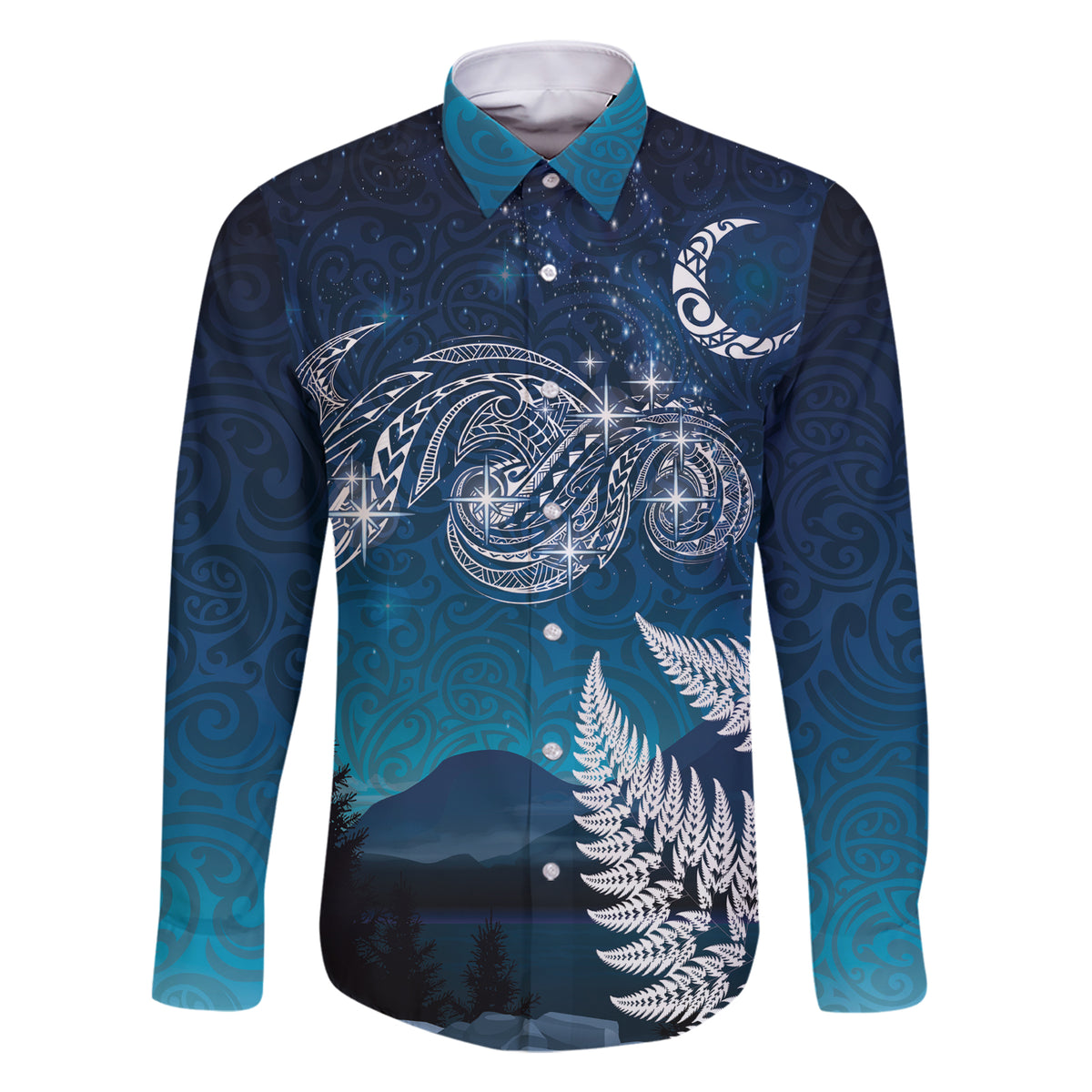 New Zealand Matariki Family Matching Short Sleeve Bodycon Dress and Hawaiian Shirt Starry Night Style LT7 Dad's Shirt - Long Sleeve Navy - Polynesian Pride