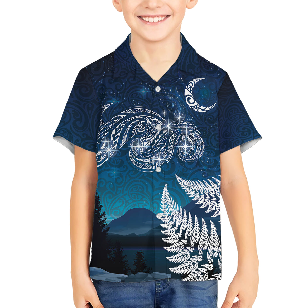 New Zealand Matariki Family Matching Short Sleeve Bodycon Dress and Hawaiian Shirt Starry Night Style LT7 Son's Shirt Navy - Polynesian Pride