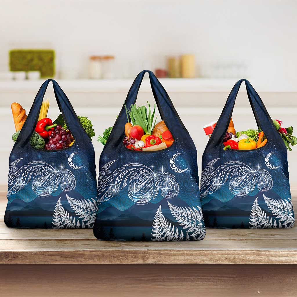 New Zealand Matariki Grocery Bag Starry Night Style LT7 3-pack One Size Navy - Polynesian Pride
