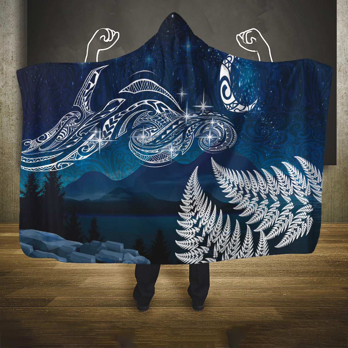 New Zealand Matariki Hooded Blanket Starry Night Style LT7 One Size Navy - Polynesian Pride