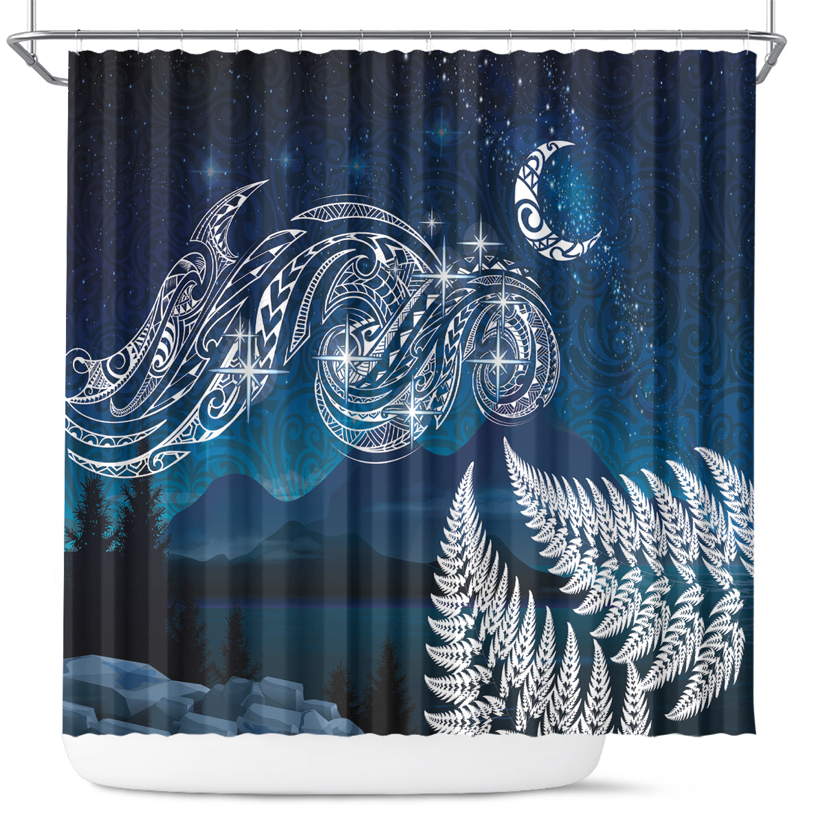 New Zealand Matariki Shower Curtain Starry Night Style LT7 Navy - Polynesian Pride