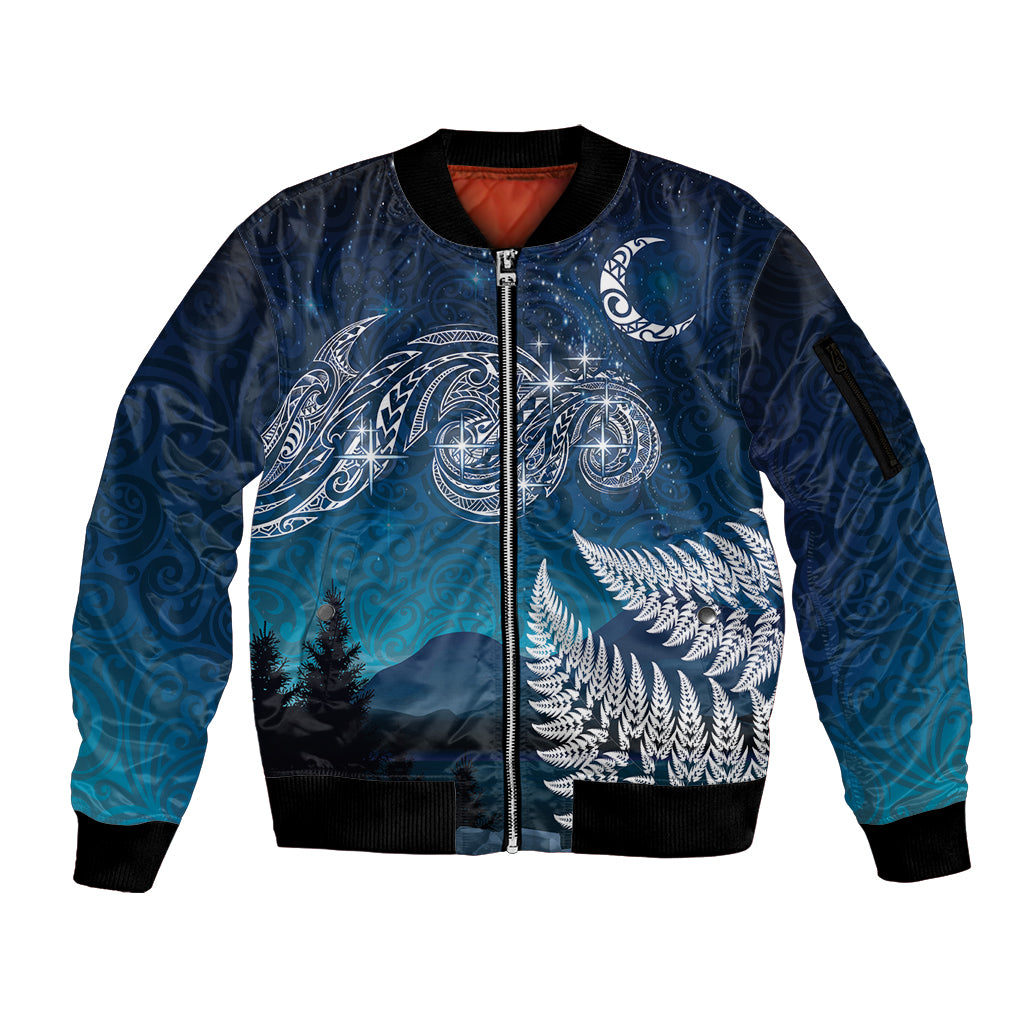 New Zealand Matariki Sleeve Zip Bomber Jacket Starry Night Style LT7 Unisex Navy - Polynesian Pride