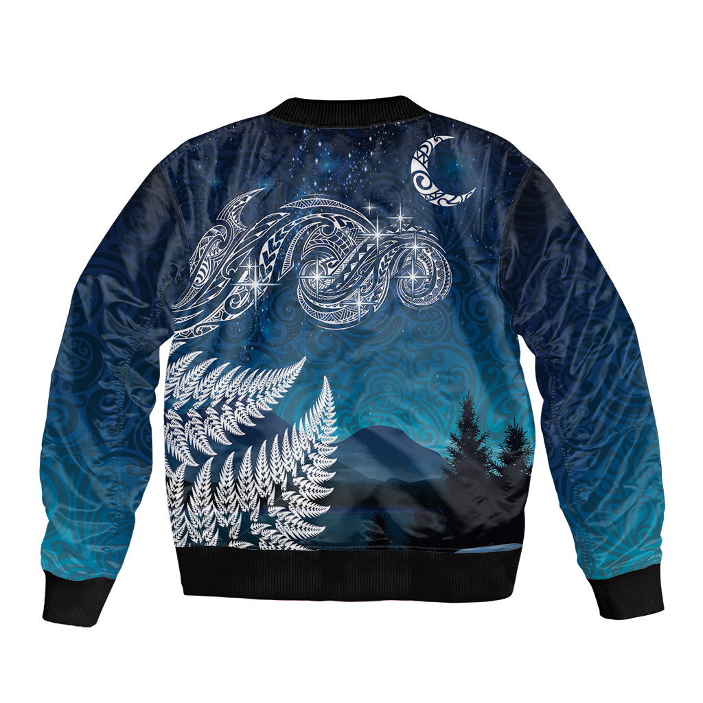 New Zealand Matariki Sleeve Zip Bomber Jacket Starry Night Style