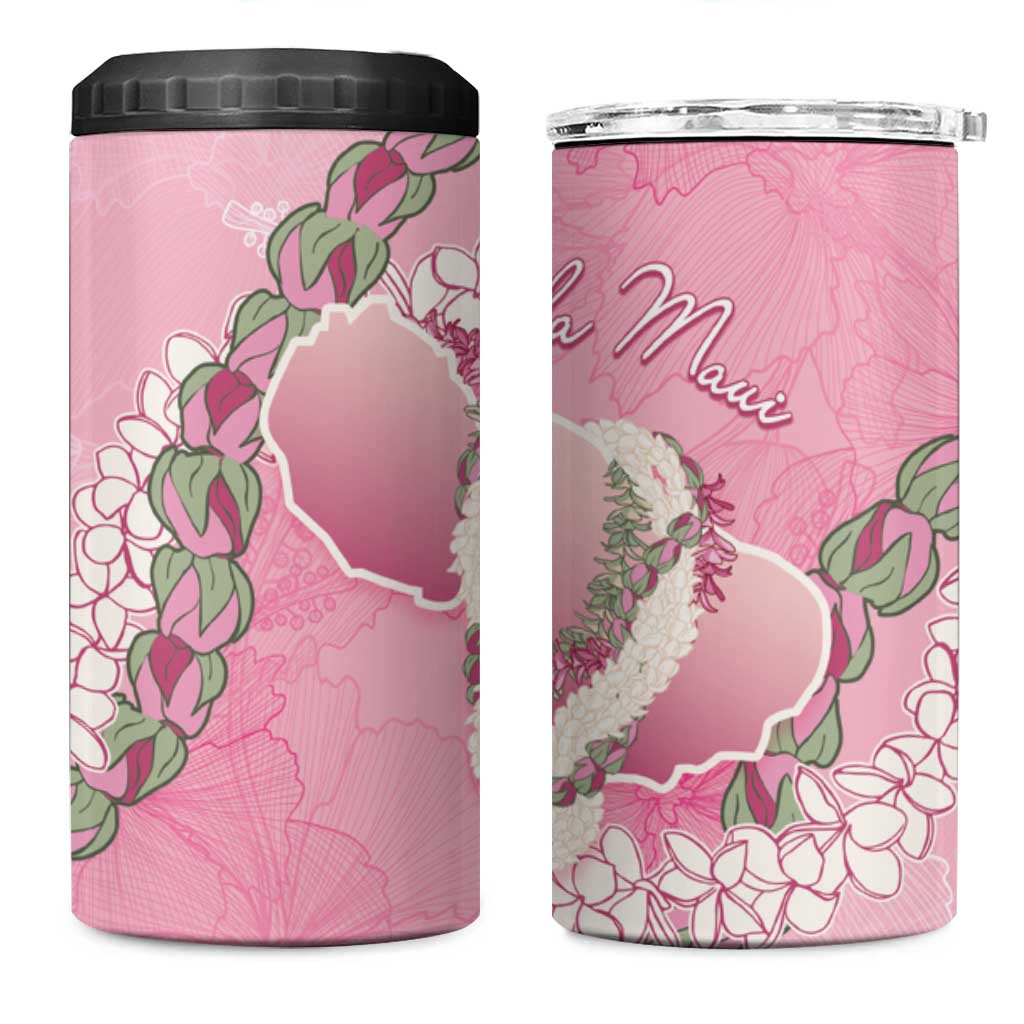 Hawaii Maui Island Flowers Lei 4 in 1 Can Cooler Tumbler Lokelani Rose Pink