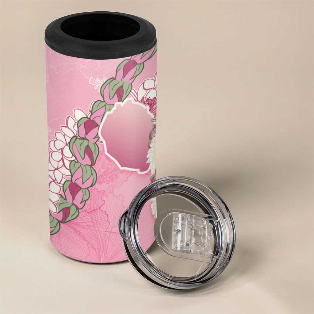 Hawaii Maui Island Flowers Lei 4 in 1 Can Cooler Tumbler Lokelani Rose Pink