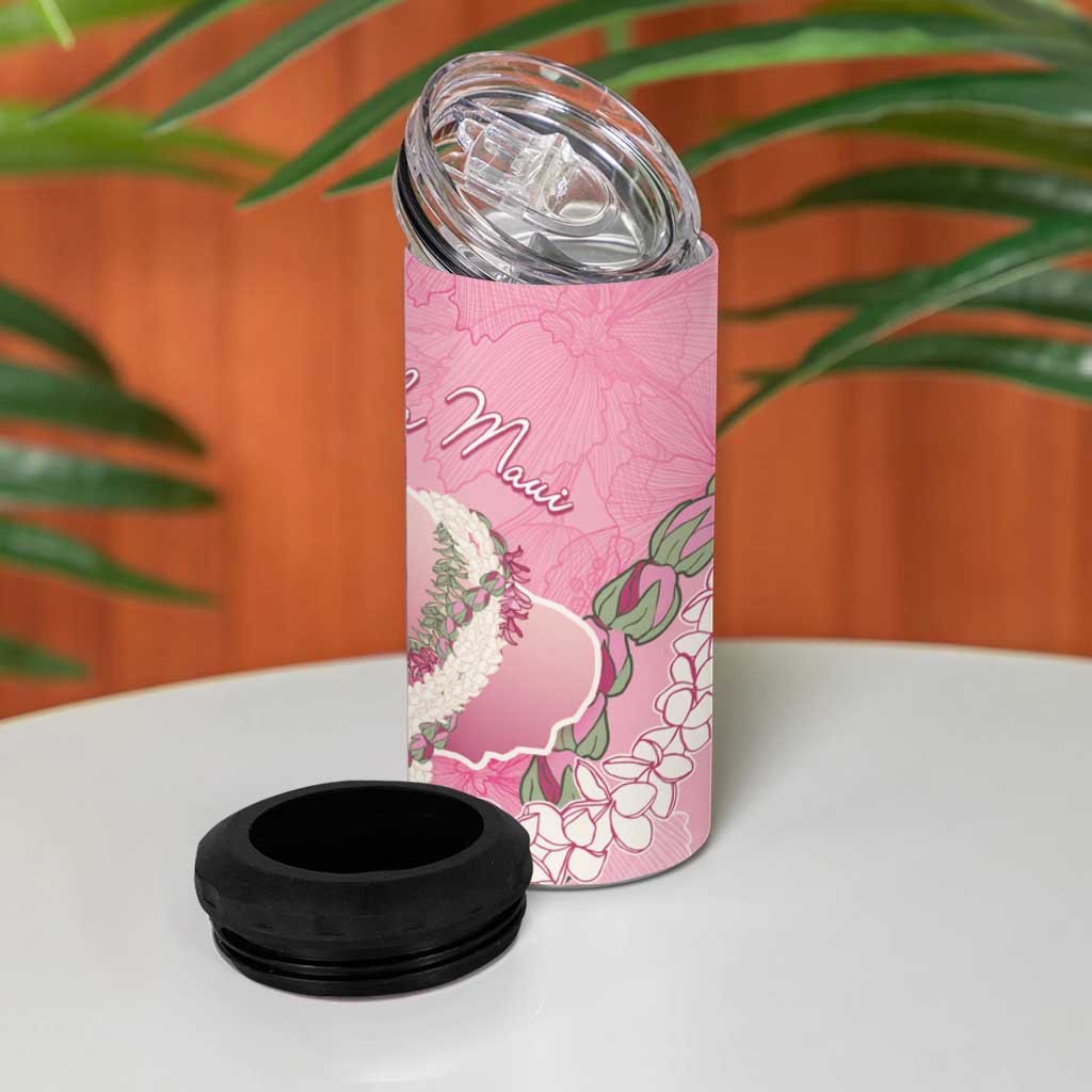Hawaii Maui Island Flowers Lei 4 in 1 Can Cooler Tumbler Lokelani Rose Pink