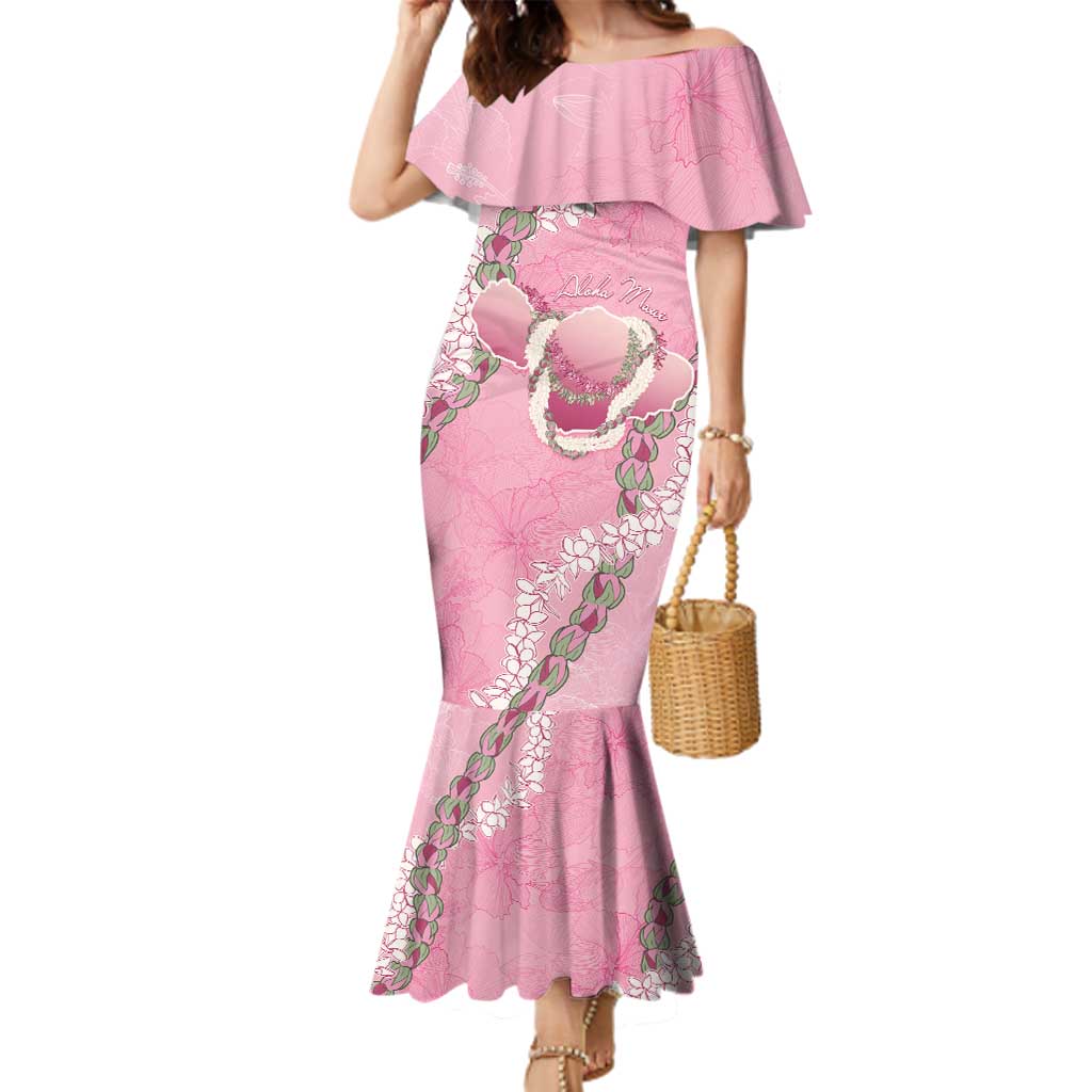Hawaii Maui Island Flowers Lei Family Matching Mermaid Dress and Hawaiian Shirt Lokelani Rose Pink