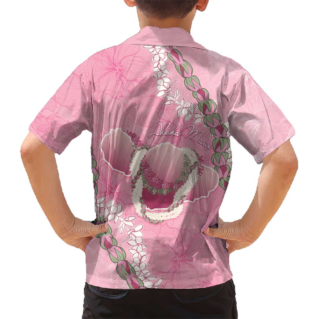 Hawaii Maui Island Flowers Lei Family Matching Off The Shoulder Long Sleeve Dress and Hawaiian Shirt Lokelani Rose Pink