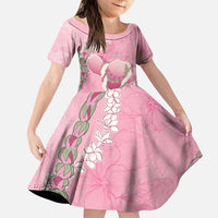 Hawaii Maui Island Flowers Lei Family Matching Off The Shoulder Long Sleeve Dress and Hawaiian Shirt Lokelani Rose Pink