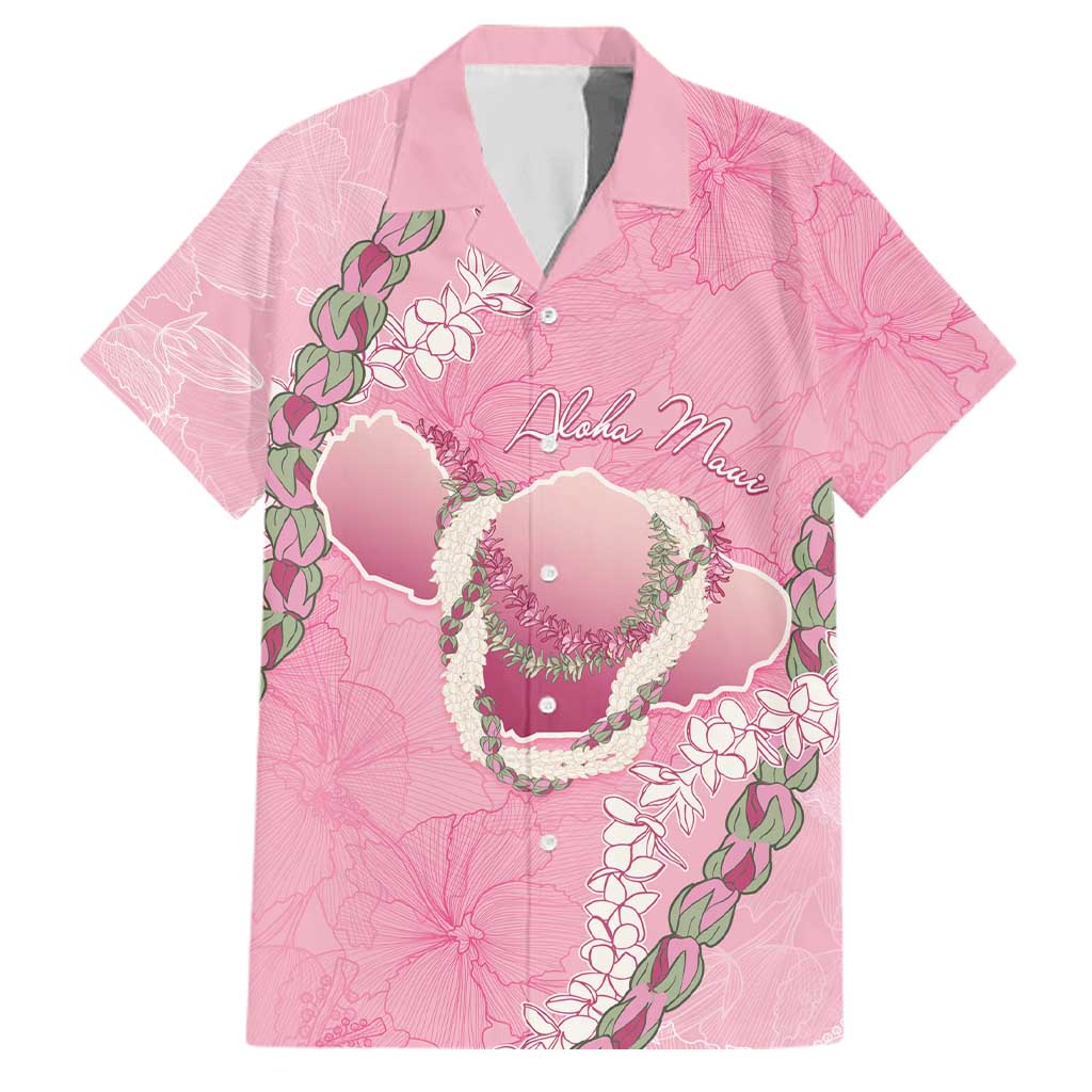 Hawaii Maui Island Flowers Lei Family Matching Off The Shoulder Long Sleeve Dress and Hawaiian Shirt Lokelani Rose Pink