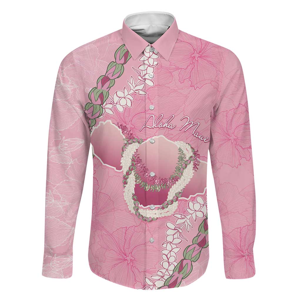 Hawaii Maui Island Flowers Lei Family Matching Off The Shoulder Long Sleeve Dress and Hawaiian Shirt Lokelani Rose Pink