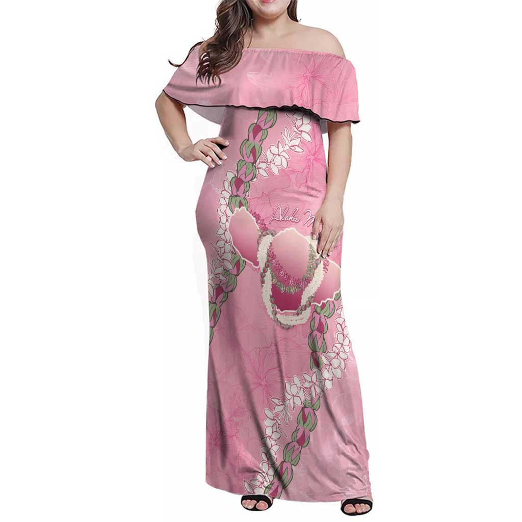 Hawaii Maui Island Flowers Lei Family Matching Off Shoulder Maxi Dress and Hawaiian Shirt Lokelani Rose Pink