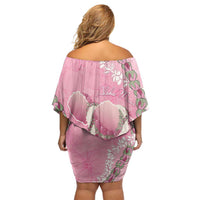 Hawaii Maui Island Flowers Lei Family Matching Off Shoulder Short Dress and Hawaiian Shirt Lokelani Rose Pink