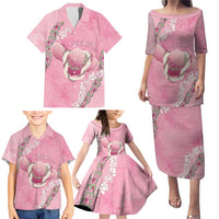 Hawaii Maui Island Flowers Lei Family Matching Puletasi and Hawaiian Shirt Lokelani Rose Pink
