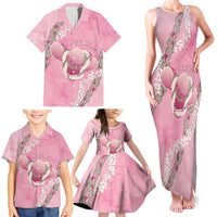 Hawaii Maui Island Flowers Lei Family Matching Tank Maxi Dress and Hawaiian Shirt Lokelani Rose Pink