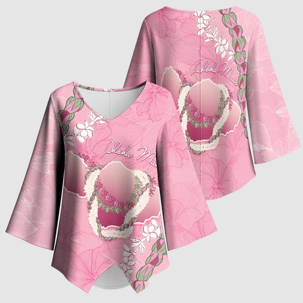 Hawaii Maui Island Flowers Lei Kimono Sleeve Blouse Lokelani Rose Pink LT7 - Polynesian Pride