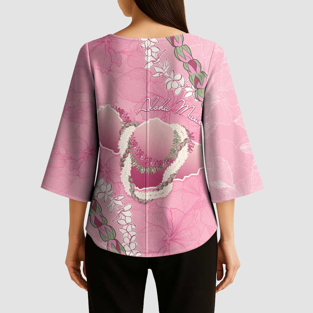 Hawaii Maui Island Flowers Lei Kimono Sleeve Blouse Lokelani Rose Pink LT7 - Polynesian Pride