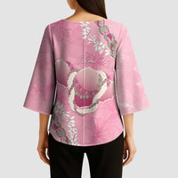Hawaii Maui Island Flowers Lei Kimono Sleeve Blouse Lokelani Rose Pink LT7 - Polynesian Pride
