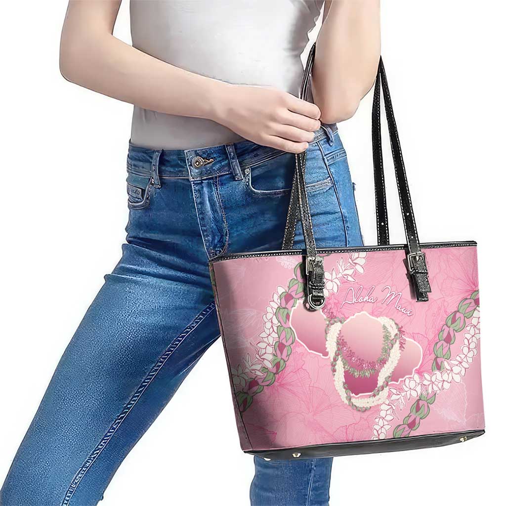 Hawaii Maui Island Flowers Lei Leather Tote Bag Lokelani Rose Pink LT7 - Polynesian Pride