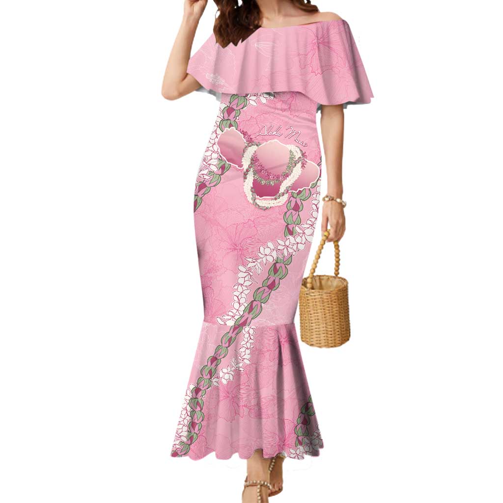 Hawaii Maui Island Flowers Lei Mermaid Dress Lokelani Rose Pink