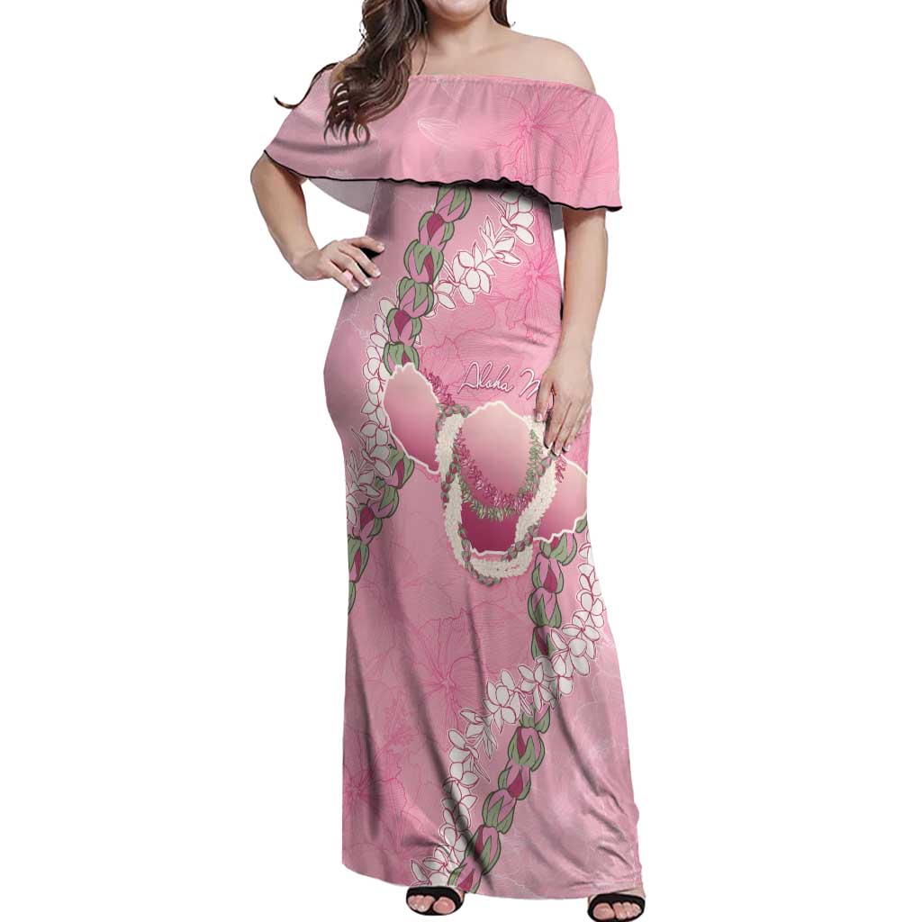 Hawaii Maui Island Flowers Lei Off Shoulder Maxi Dress Lokelani Rose Pink