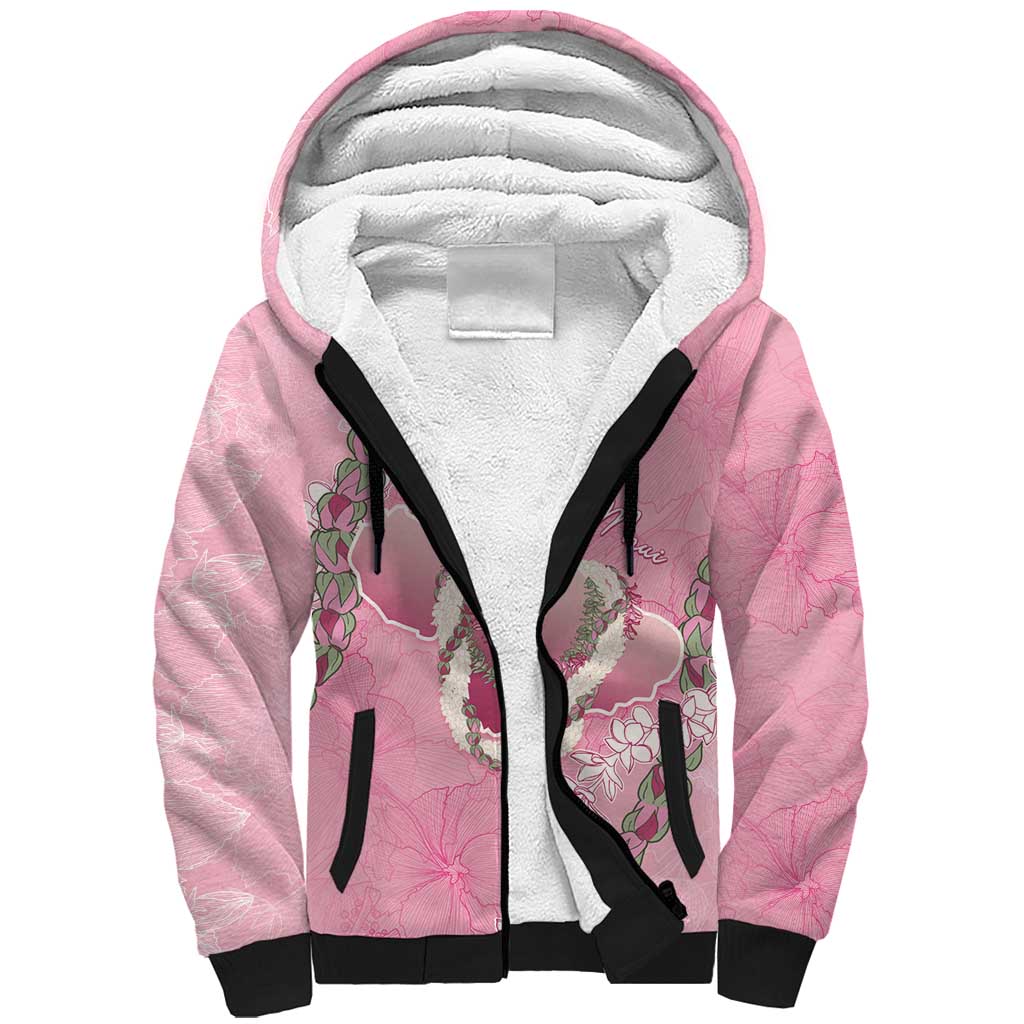 Hawaii Maui Island Flowers Lei Sherpa Hoodie Lokelani Rose Pink