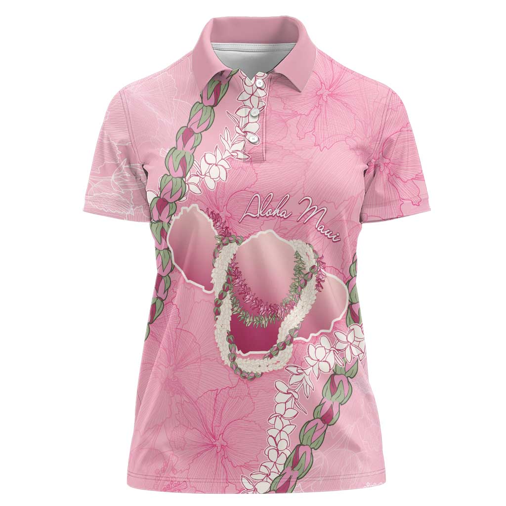 Hawaii Maui Island Flowers Lei Women Polo Shirt Lokelani Rose Pink LT7 Female Pink - Polynesian Pride