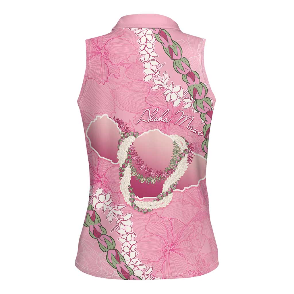 Hawaii Maui Island Flowers Lei Women Sleeveless Polo Shirt Lokelani Rose Pink
