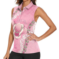 Hawaii Maui Island Flowers Lei Women Sleeveless Polo Shirt Lokelani Rose Pink