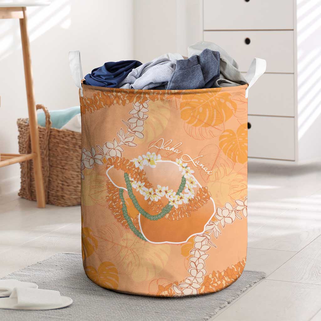 Hawaii Lanai Island Flowers Lei Laundry Basket Orange Kaunaoa Mix Maile LT7 Orange - Polynesian Pride
