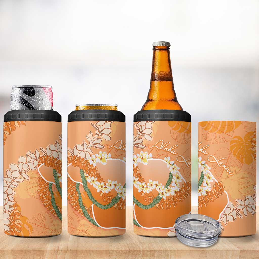 Hawaii Lanai Island Flowers Lei 4 in 1 Can Cooler Tumbler Orange Kaunaoa Mix Maile