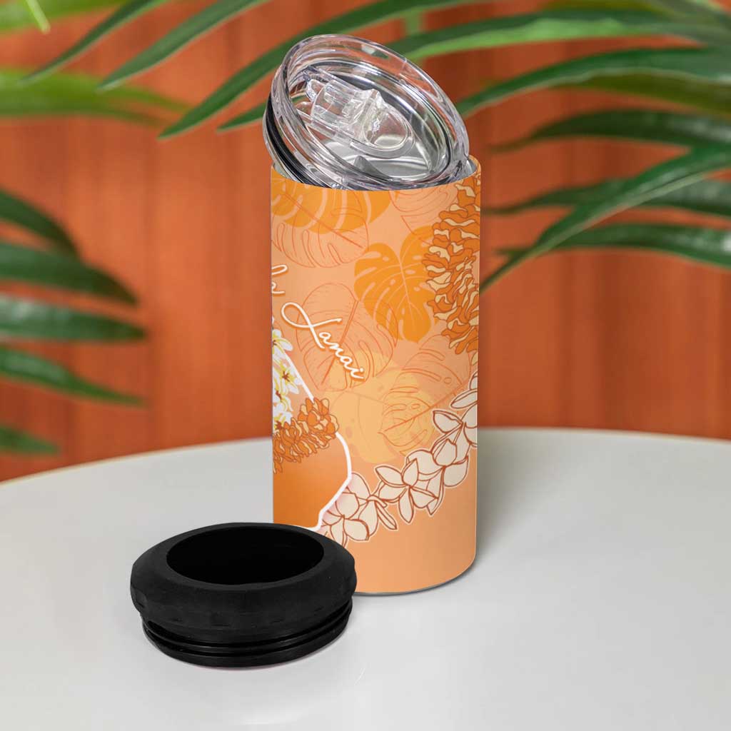 Hawaii Lanai Island Flowers Lei 4 in 1 Can Cooler Tumbler Orange Kaunaoa Mix Maile