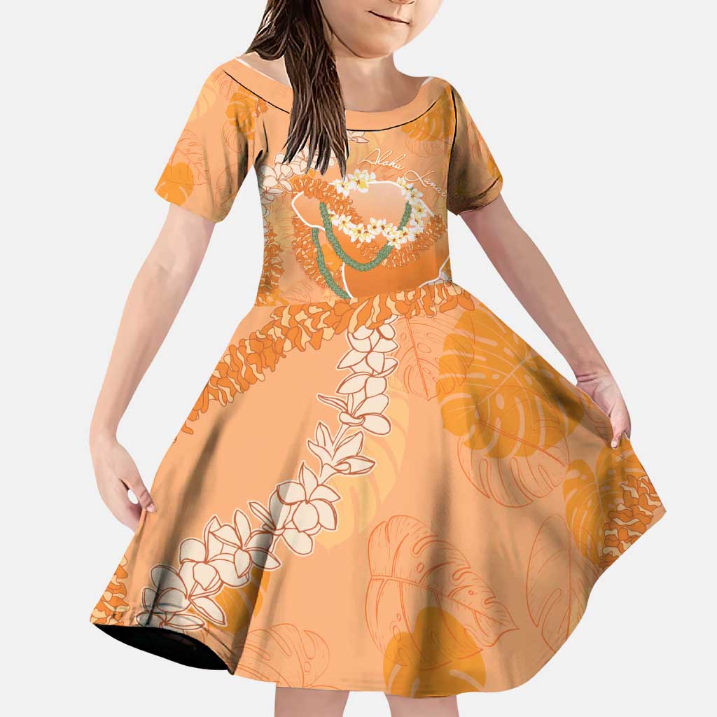 Hawaii Lanai Island Flowers Lei Family Matching Long Sleeve Bodycon Dress and Hawaiian Shirt Orange Kaunaoa Mix Maile