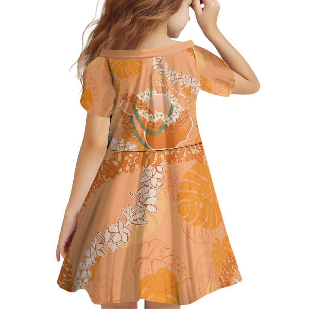 Hawaii Lanai Island Flowers Lei Family Matching Long Sleeve Bodycon Dress and Hawaiian Shirt Orange Kaunaoa Mix Maile
