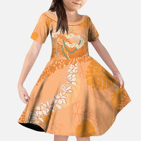 Hawaii Lanai Island Flowers Lei Family Matching Off Shoulder Maxi Dress and Hawaiian Shirt Orange Kaunaoa Mix Maile