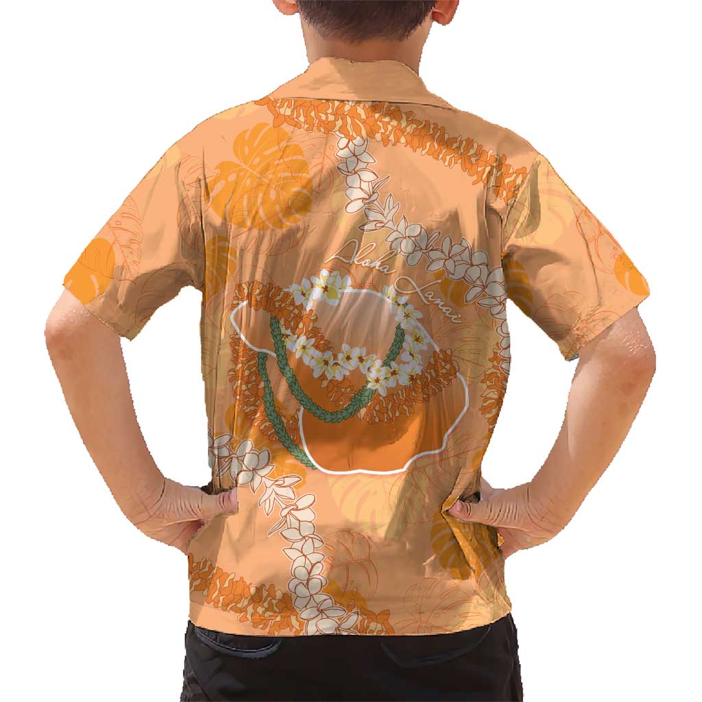 Hawaii Lanai Island Flowers Lei Family Matching Puletasi and Hawaiian Shirt Orange Kaunaoa Mix Maile