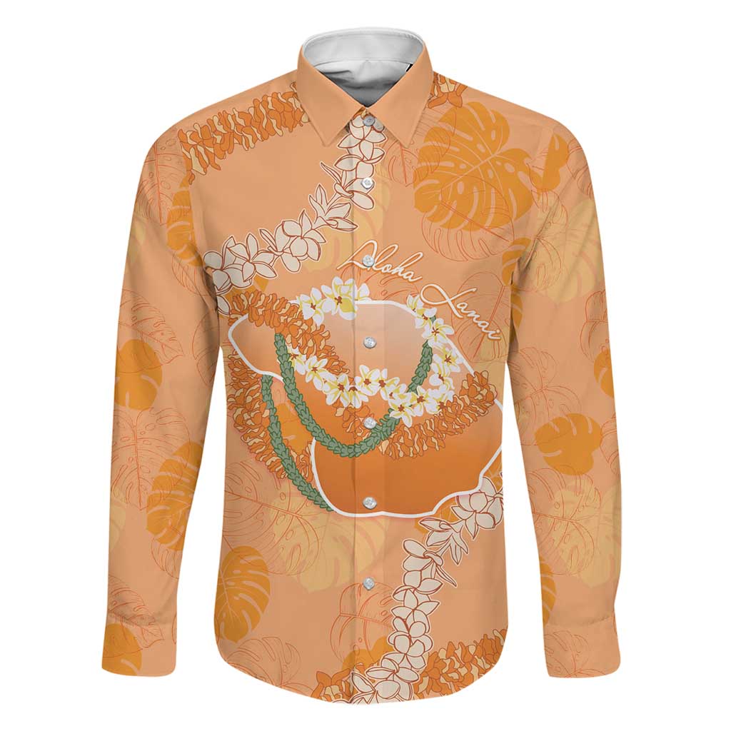 Hawaii Lanai Island Flowers Lei Family Matching Short Sleeve Bodycon Dress and Hawaiian Shirt Orange Kaunaoa Mix Maile