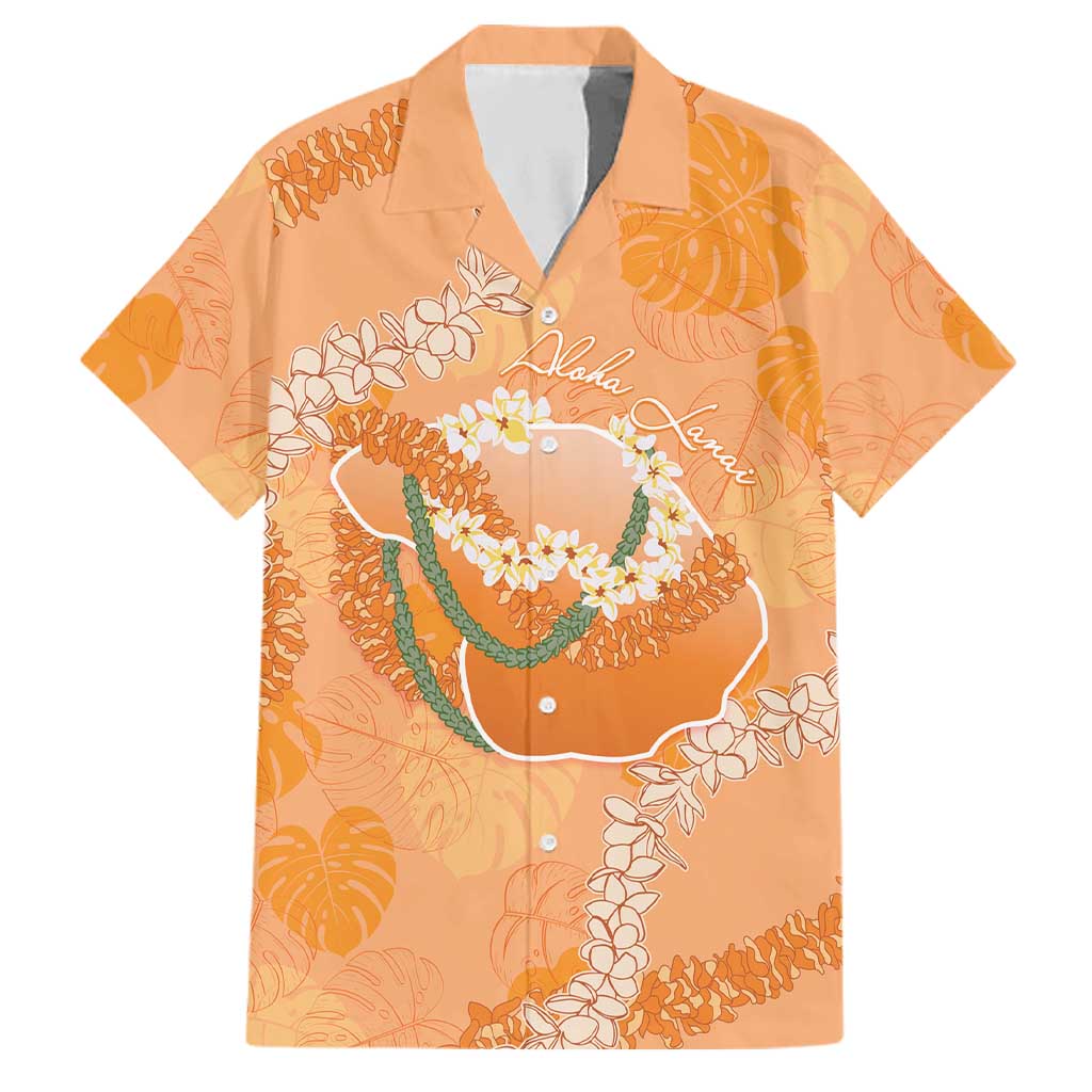 Hawaii Lanai Island Flowers Lei Family Matching Tank Maxi Dress and Hawaiian Shirt Orange Kaunaoa Mix Maile