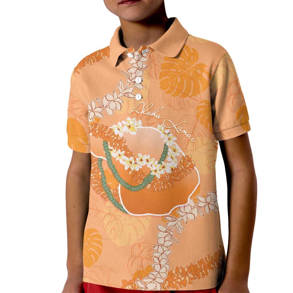 Hawaii Lanai Island Flowers Lei Kid Polo Shirt Orange Kaunaoa Mix Maile