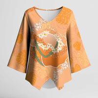 Hawaii Lanai Island Flowers Lei Kimono Sleeve Blouse Orange Kaunaoa Mix Maile LT7 Female Orange - Polynesian Pride