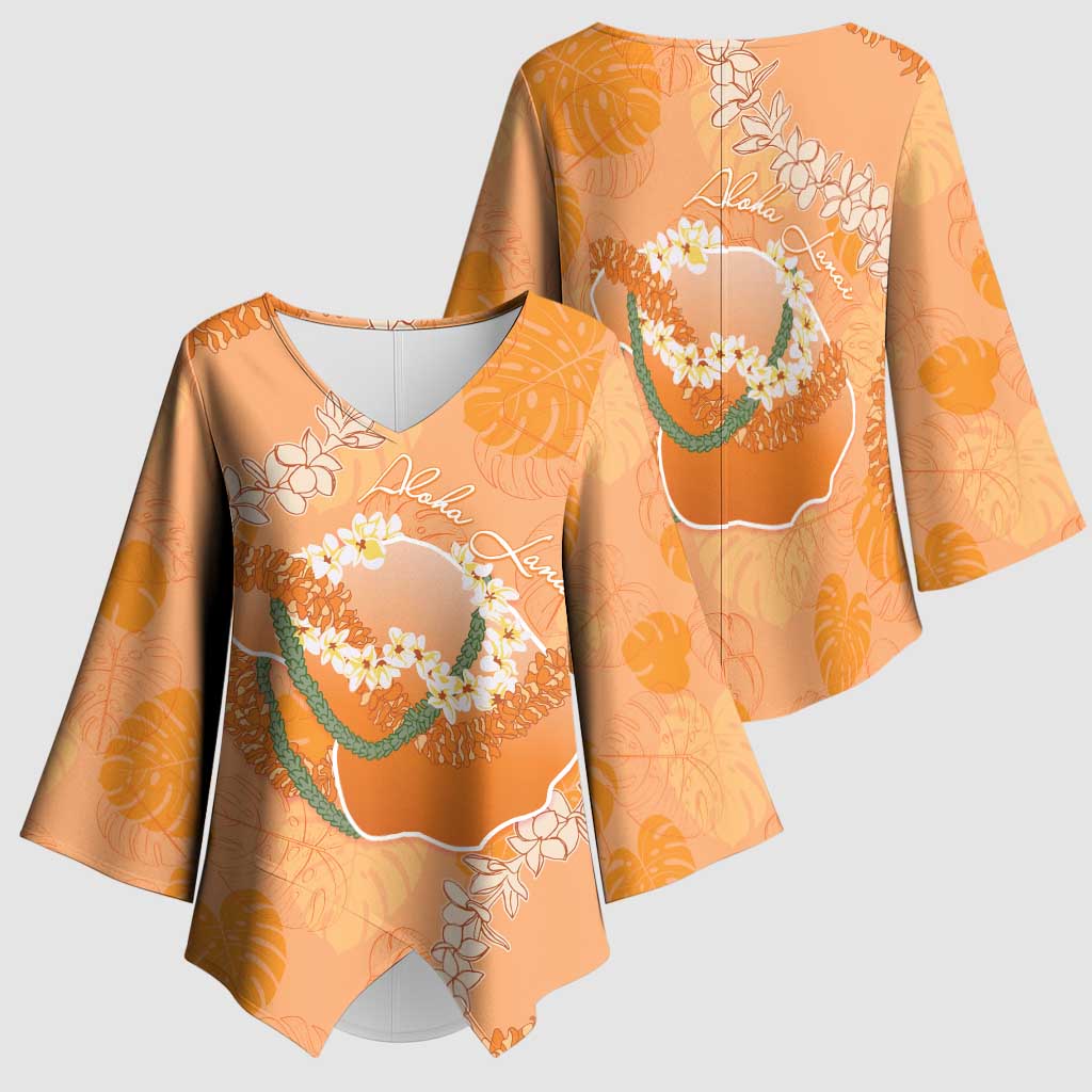 Hawaii Lanai Island Flowers Lei Kimono Sleeve Blouse Orange Kaunaoa Mix Maile LT7 - Polynesian Pride