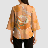 Hawaii Lanai Island Flowers Lei Kimono Sleeve Blouse Orange Kaunaoa Mix Maile LT7 - Polynesian Pride