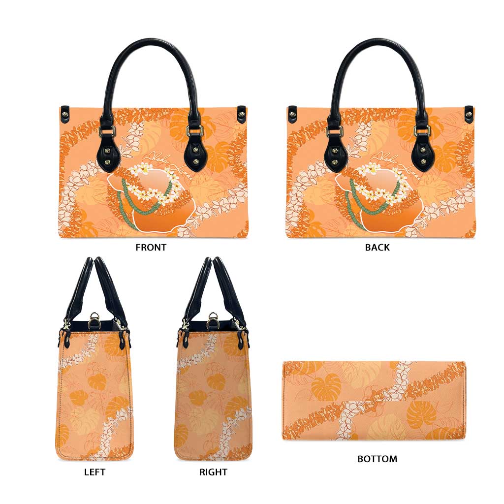 Hawaii Lanai Island Flowers Lei Leather Bag Orange Kaunaoa Mix Maile LT7 - Polynesian Pride