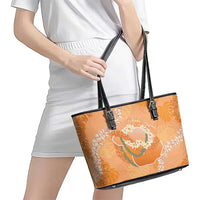 Hawaii Lanai Island Flowers Lei Leather Tote Bag Orange Kaunaoa Mix Maile LT7 - Polynesian Pride