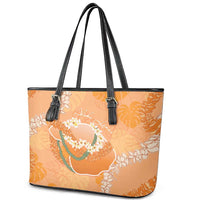 Hawaii Lanai Island Flowers Lei Leather Tote Bag Orange Kaunaoa Mix Maile LT7 - Polynesian Pride
